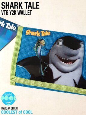 Rare vintage Shark Tale tri fold Wallet blue nylon velcro Y2K animated movie NWT